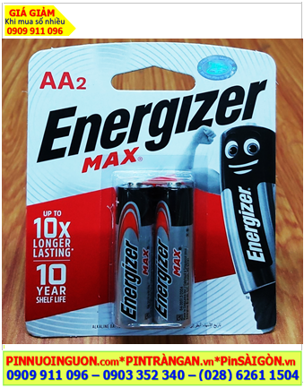 Energizer E91-BP2 (Vỉ 2 viên); Pin tiểu AA 1.5v Alkaline Energizer E91-BP2 chính hãng, Xuất xứ Singapore (Loại vỉ 2 viên)